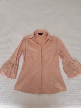 BCBGMaxAzria Blush Pink Ruffle Bell-Sleeve Button-Down Shirt